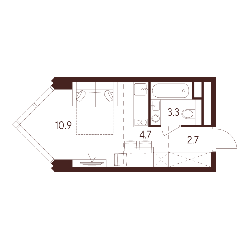 Студия 21,6 м²