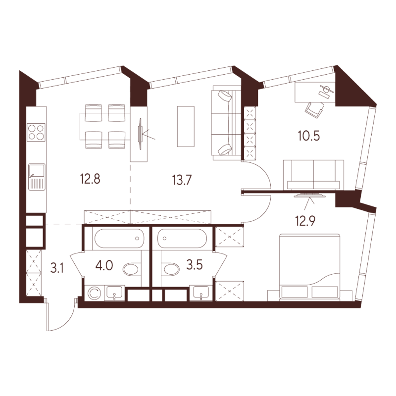3 ккв (Евро) 60,5 м²