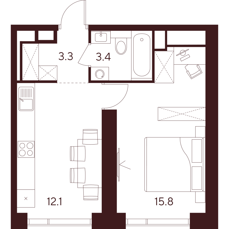 1 ккв 34,6 м²