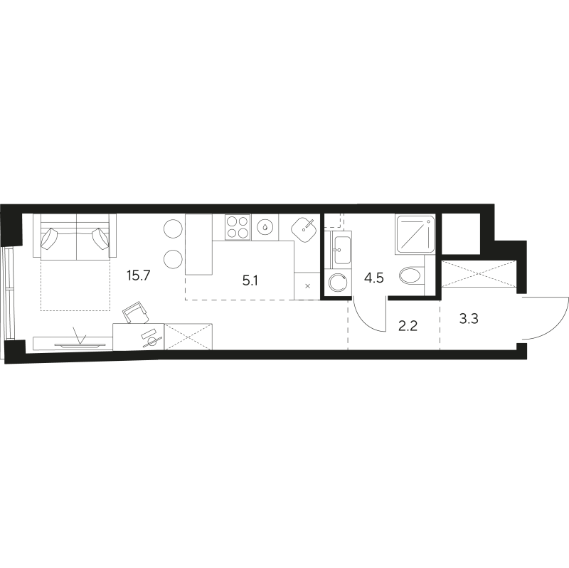 Студия 30,8 м²