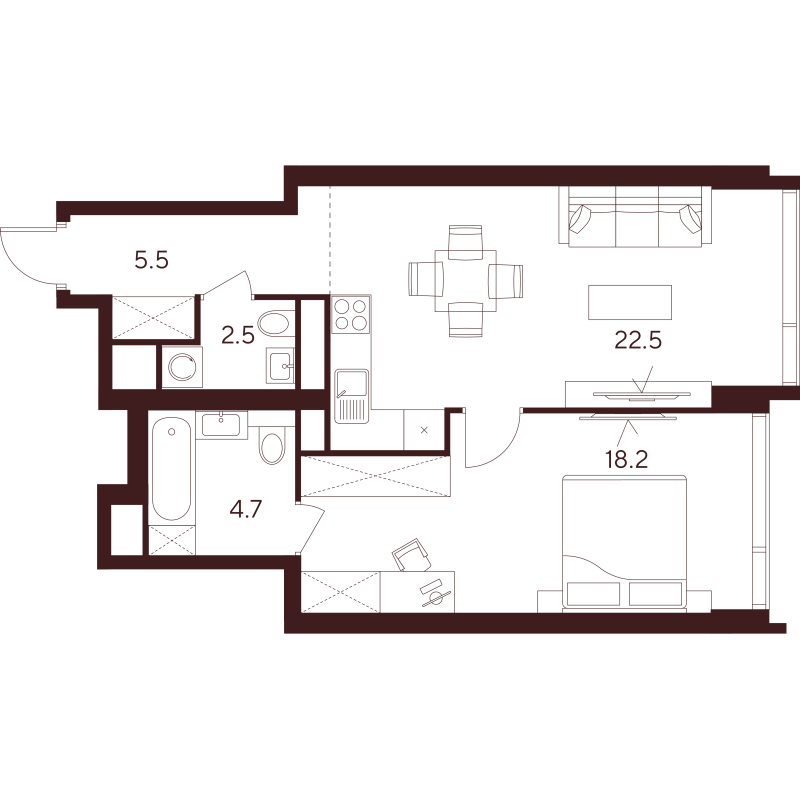 2 ккв (Евро) 53,4 м²