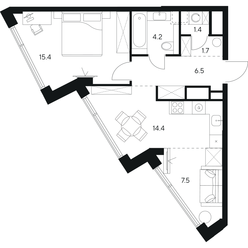 2 ккв (Евро) 51,1 м²