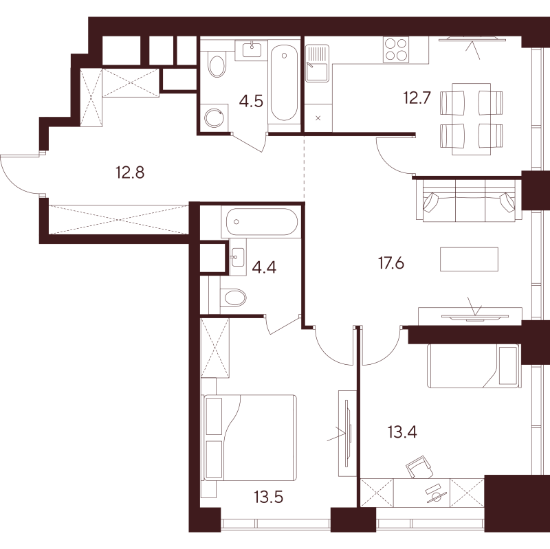 3 ккв 78,9 м²