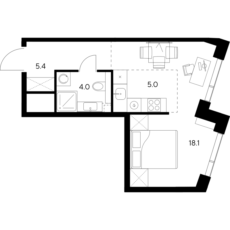 Студия 32,5 м²
