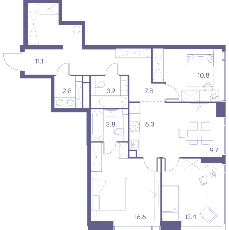 4 ккв (Евро) 85,2 м²