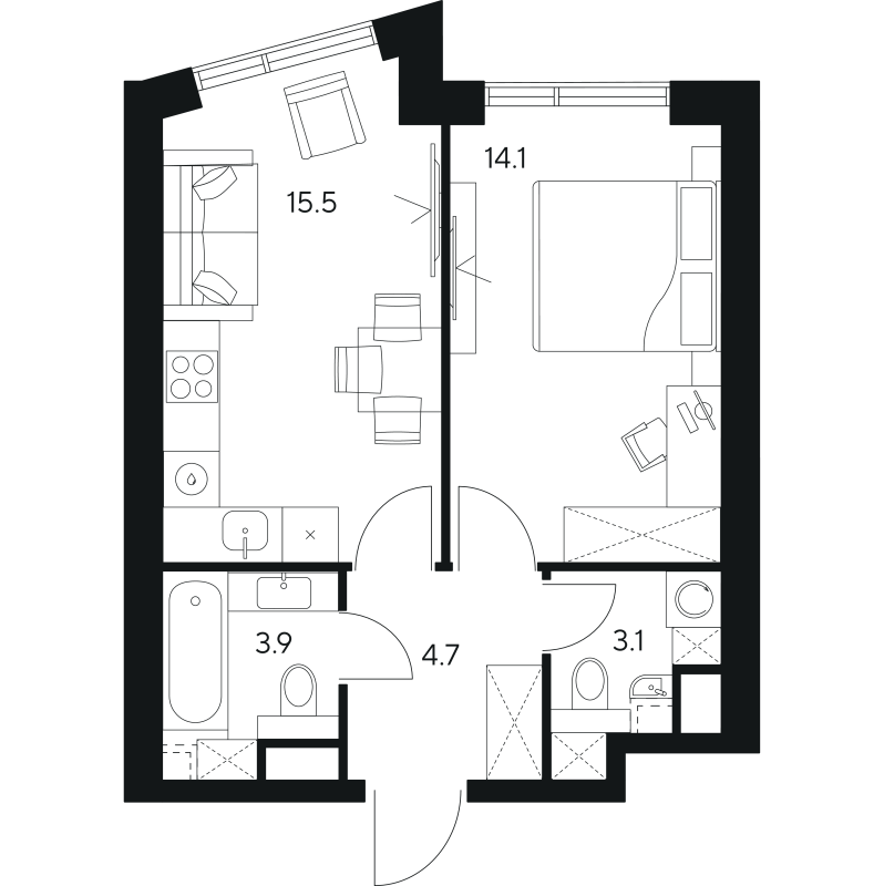 2 ккв (Евро) 41,3 м²