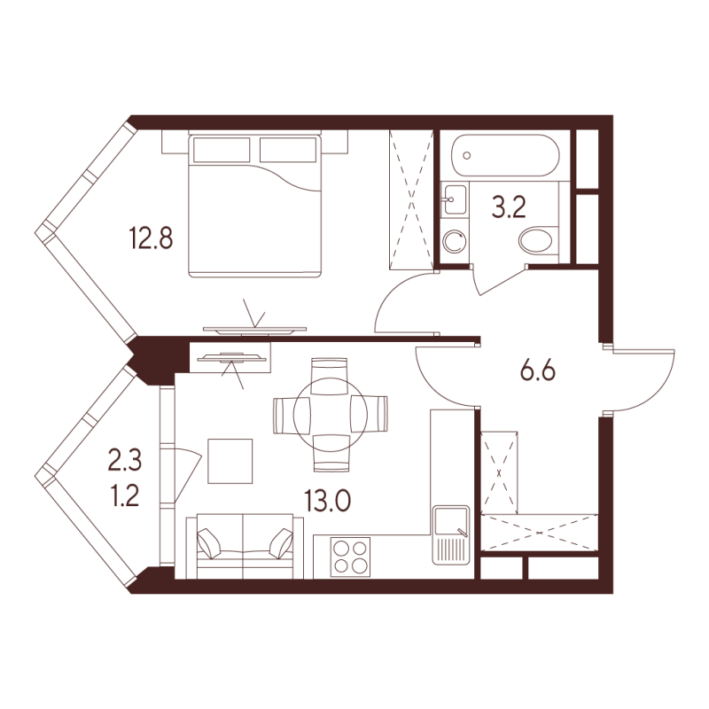 1 ккв 36,8 м²