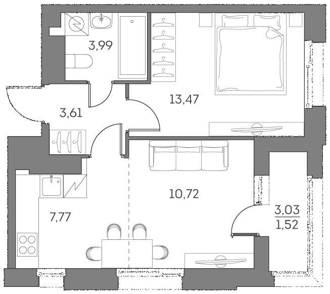 2 ккв (Евро) 41,1 м²