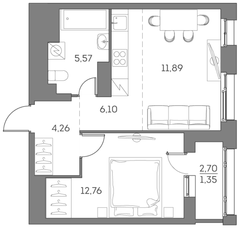 2 ккв (Евро) 41,9 м²