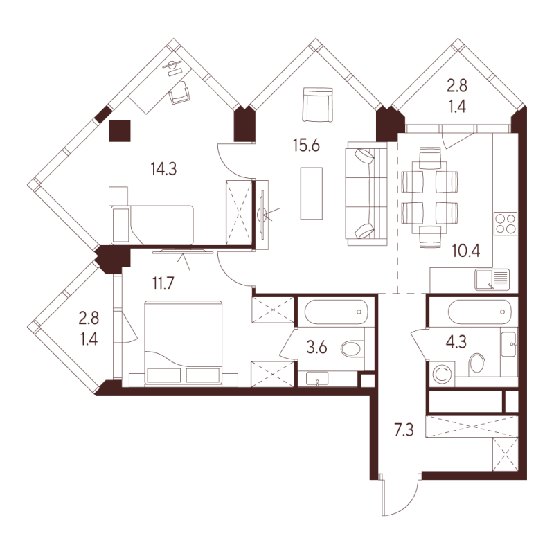 3 ккв (Евро) 70 м²
