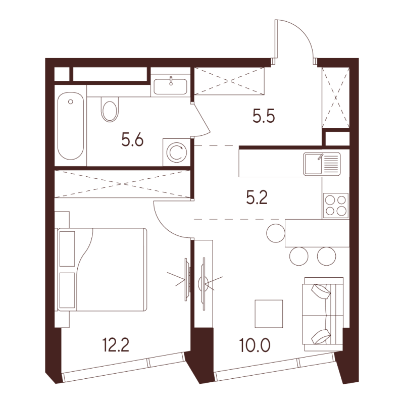 2 ккв (Евро) 38,5 м²