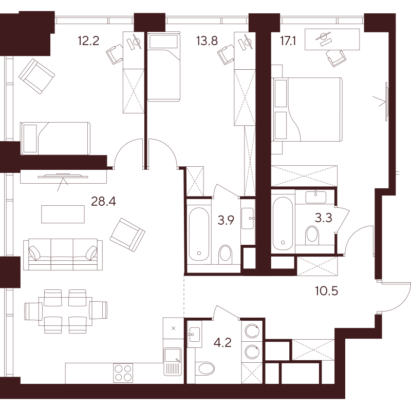 4 ккв (Евро) 93,4 м²