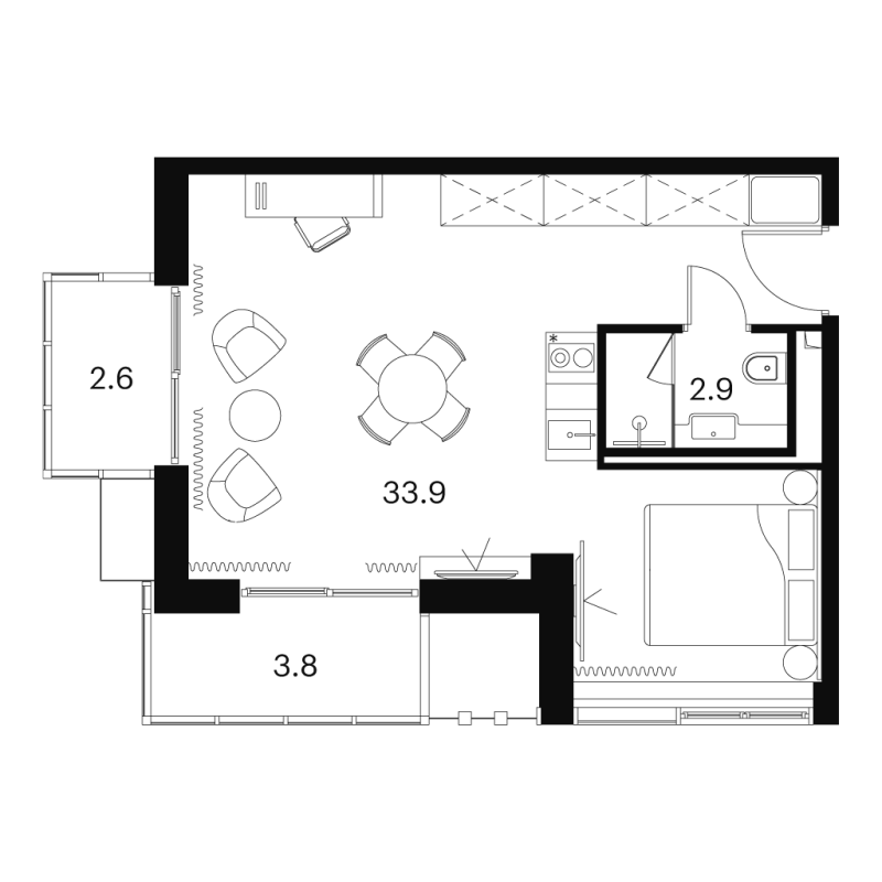 Студия 43,2 м²