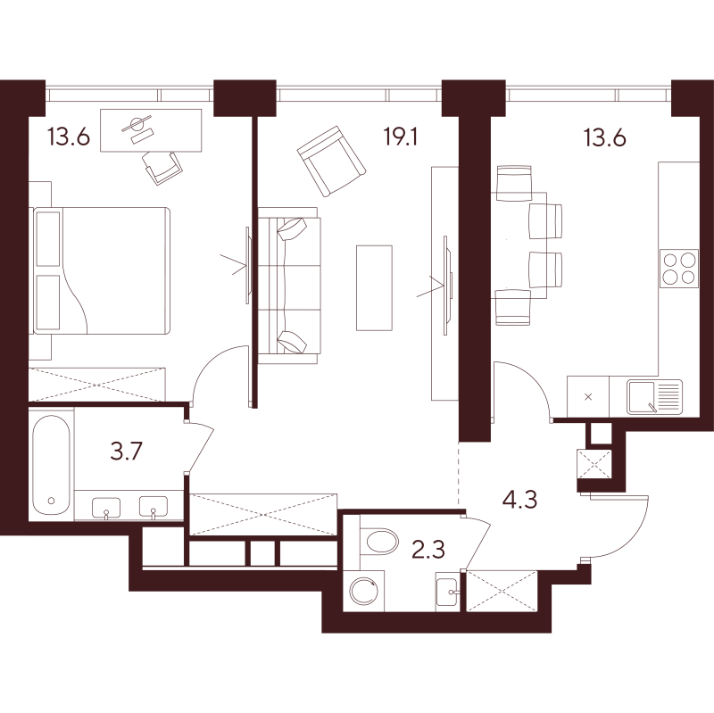 2 ккв 56,6 м²
