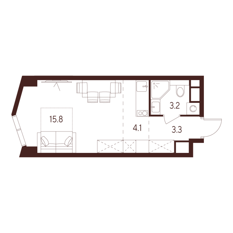 Студия 26,4 м²