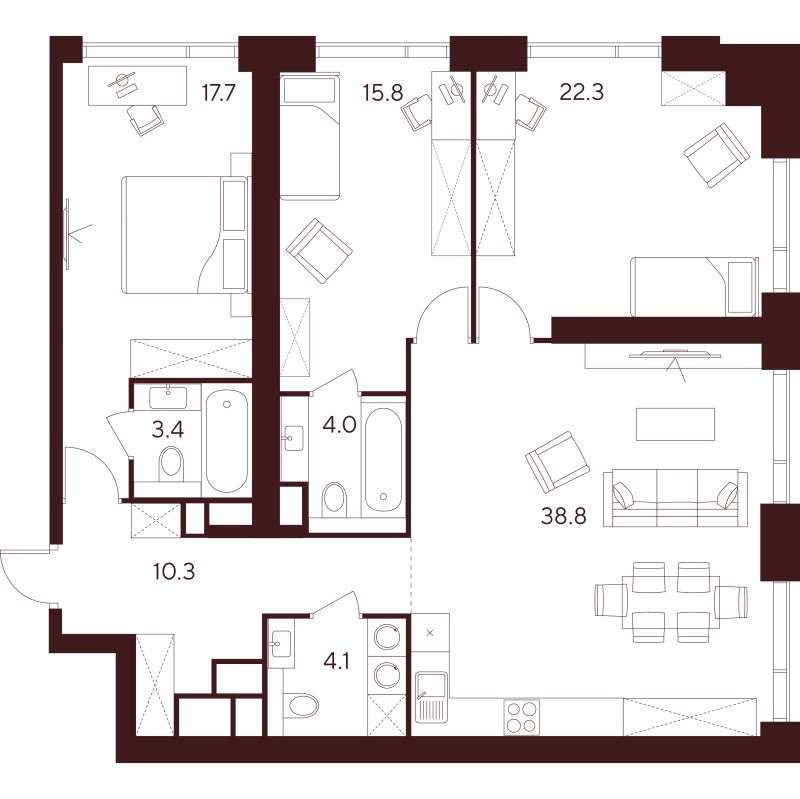 4 ккв (Евро) 116,4 м²