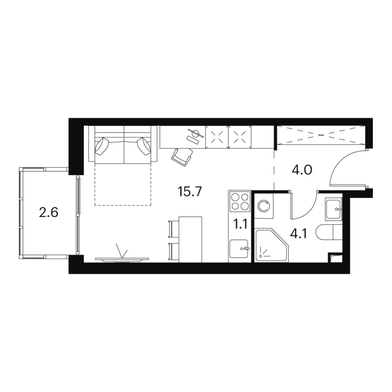 Студия 27,5 м²
