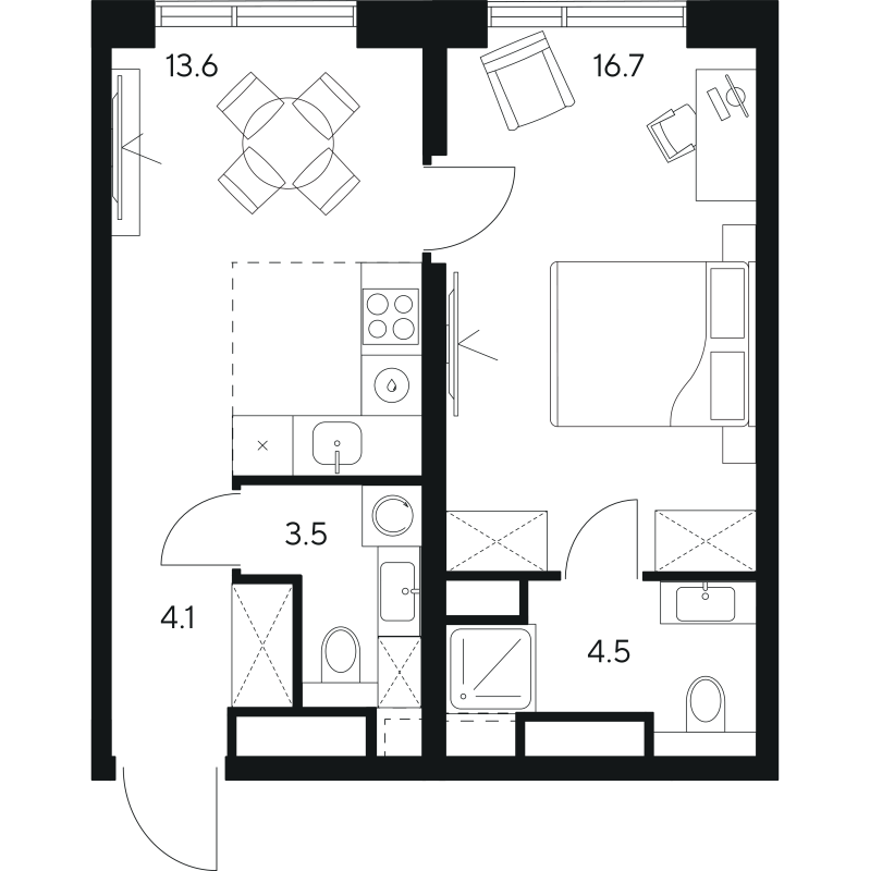 1 ккв 42,4 м²