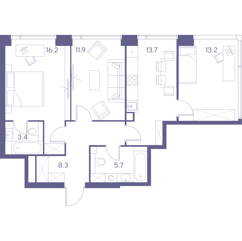 3 ккв 72,4 м²