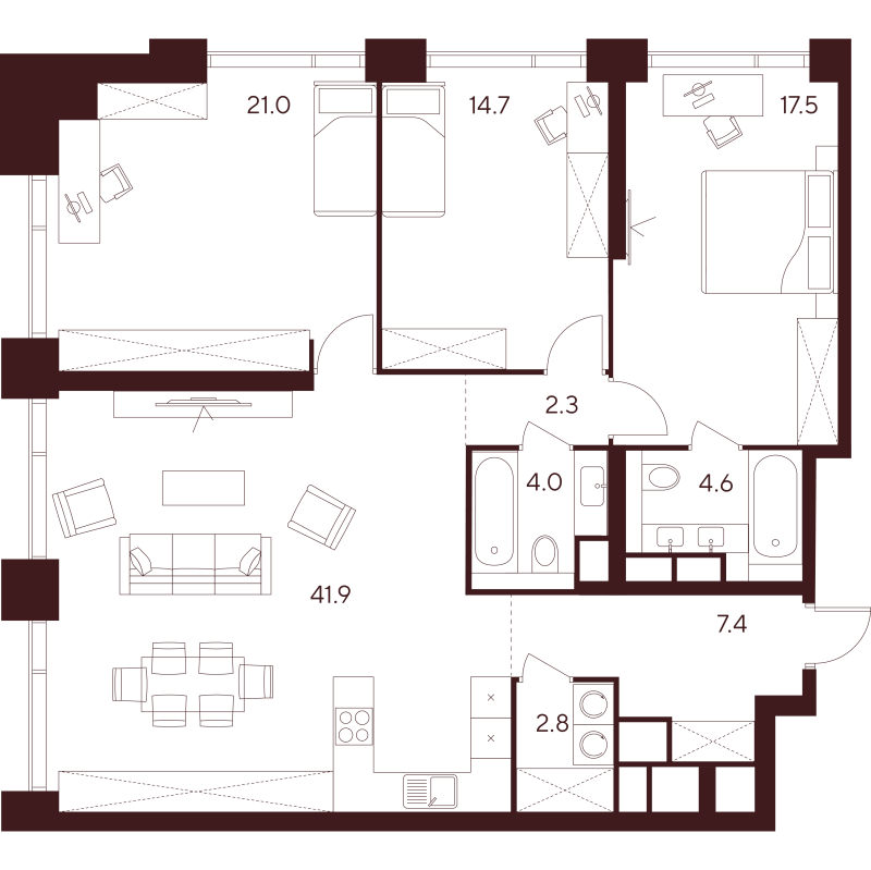 4 ккв (Евро) 116,2 м²