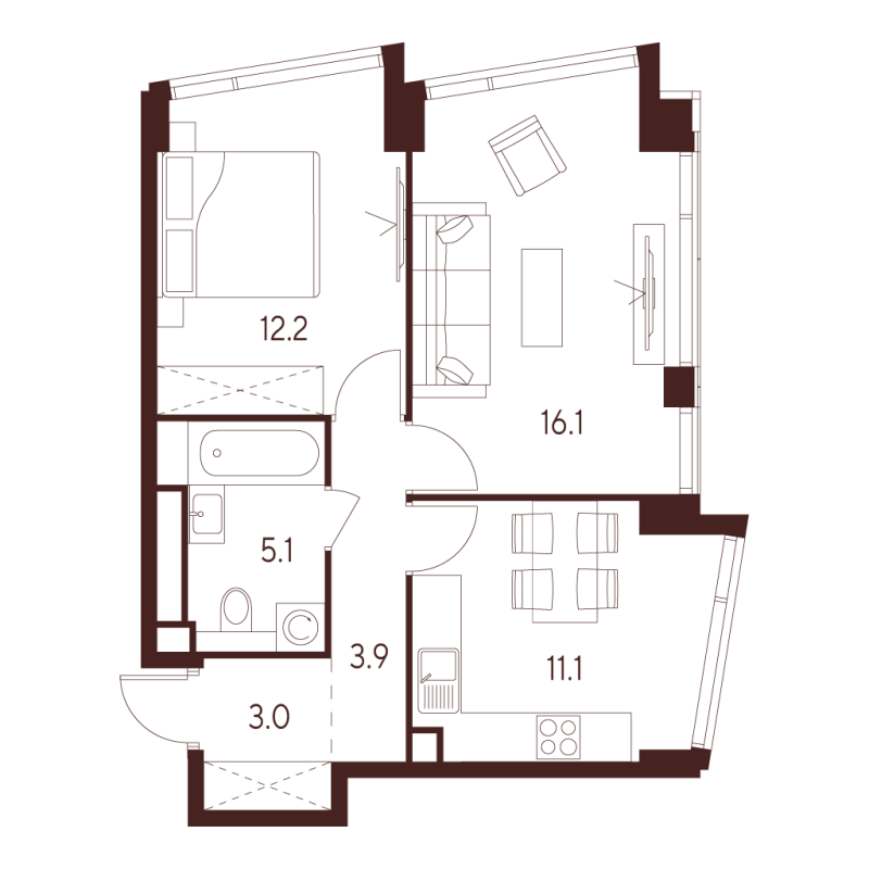 2 ккв 51,4 м²