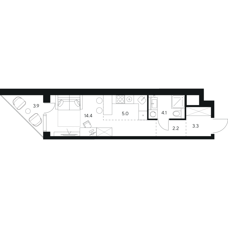 Студия 32,9 м²