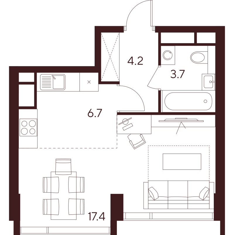 Студия 32 м²