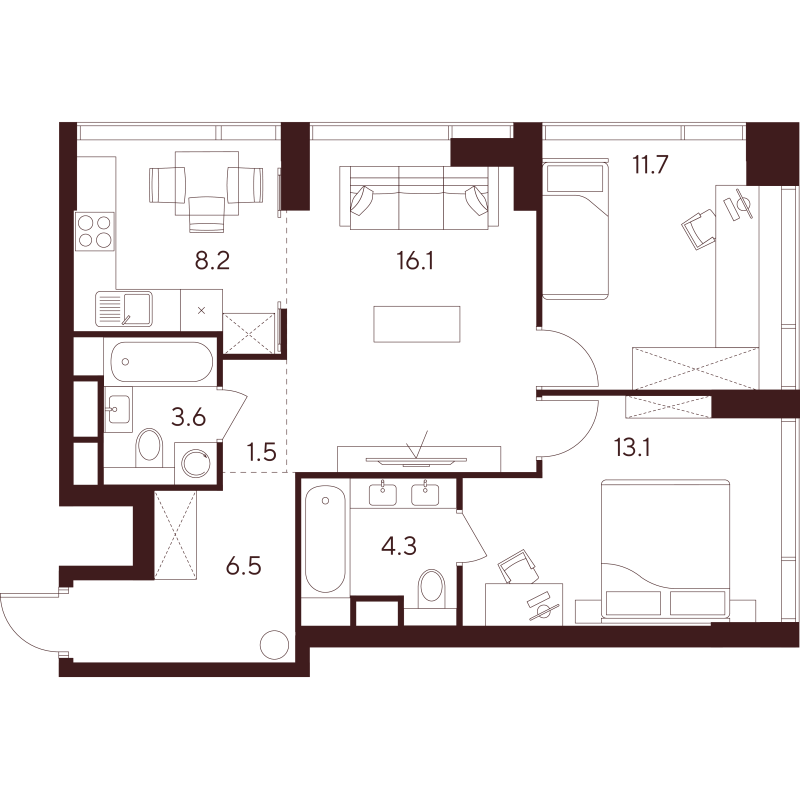 3 ккв (Евро) 65 м²