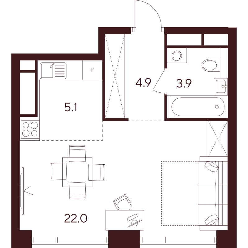 Студия 35,9 м²