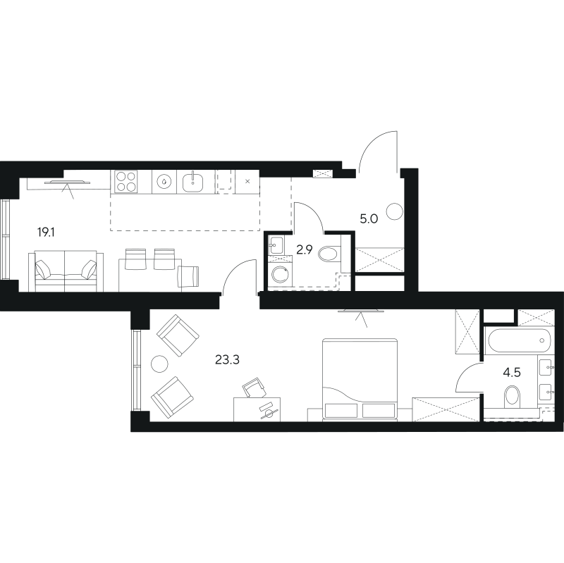 2 ккв (Евро) 54,8 м²