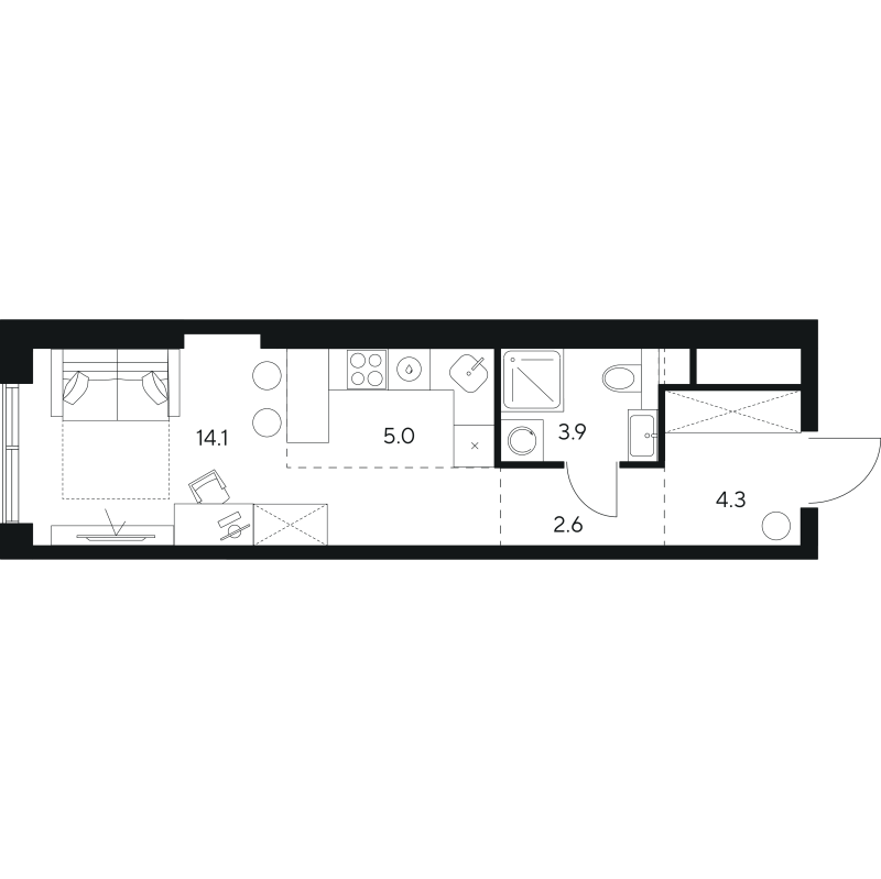 Студия 29,9 м²