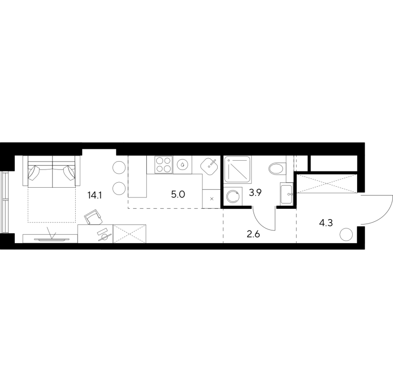 Студия 29,9 м²