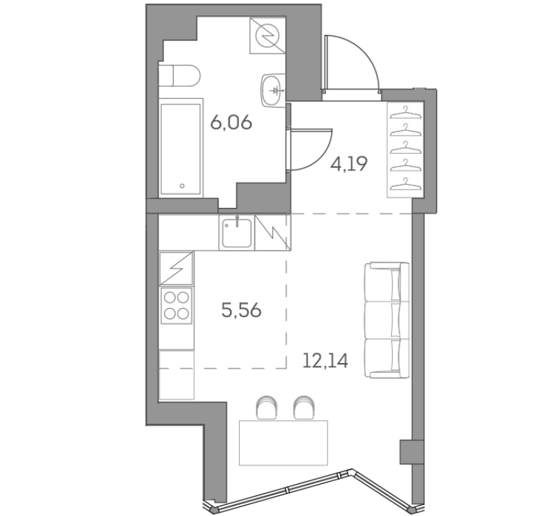 Студия 28 м²