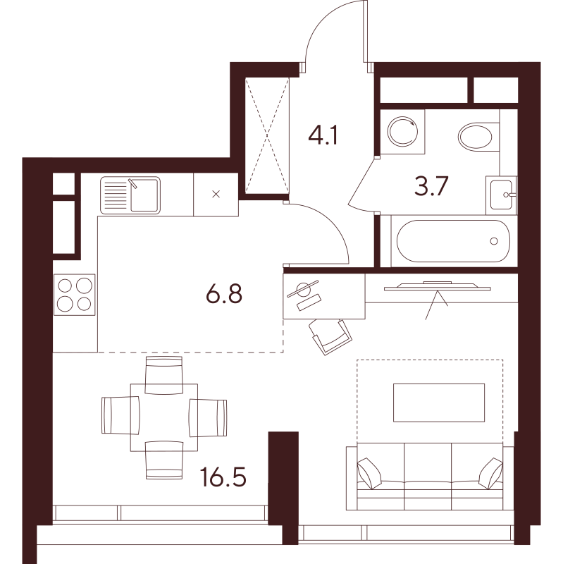 Студия 31,1 м²