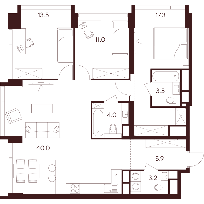4 ккв (Евро) 98,4 м²