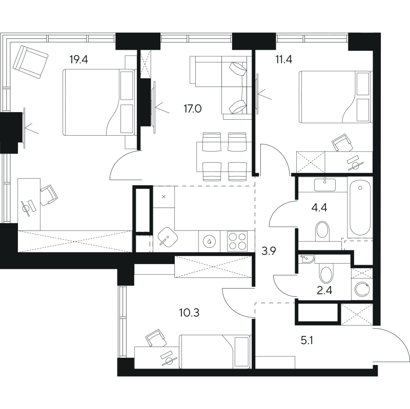 4 ккв (Евро) 73,9 м²