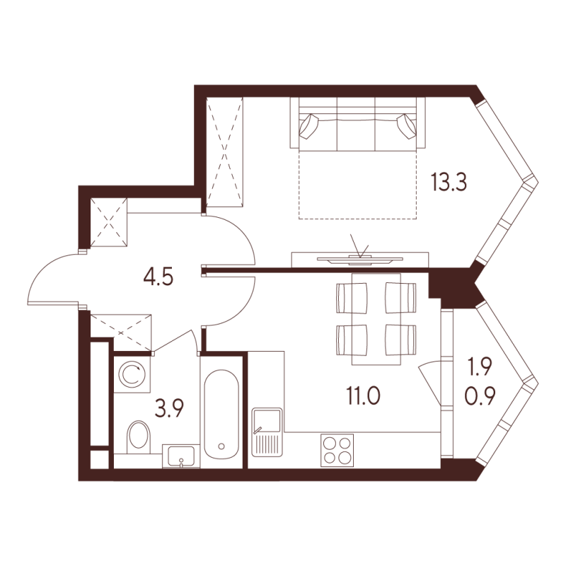 1 ккв 33,6 м²