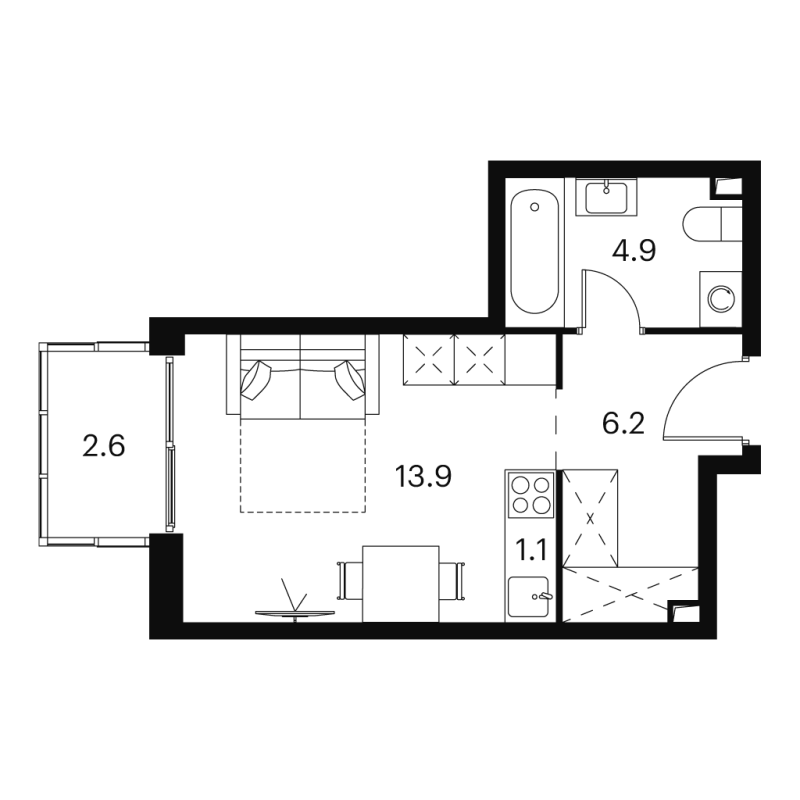 Студия 28,7 м²
