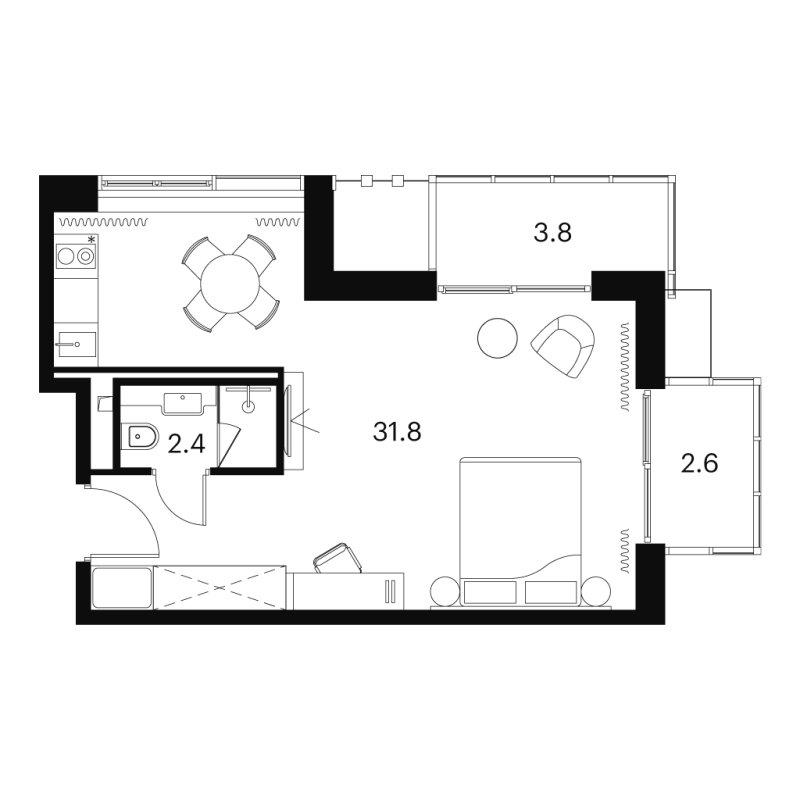 Студия 40,6 м²