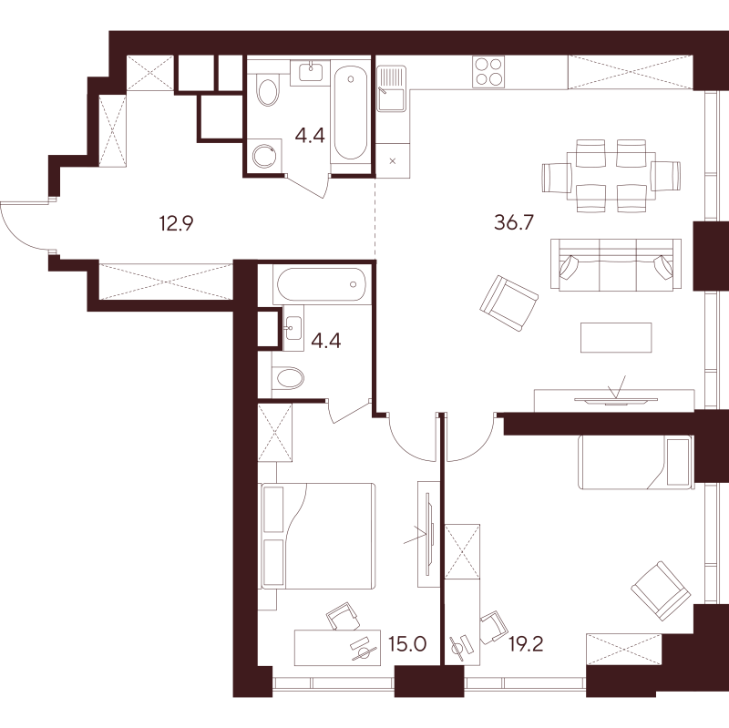 3 ккв (Евро) 92,6 м²