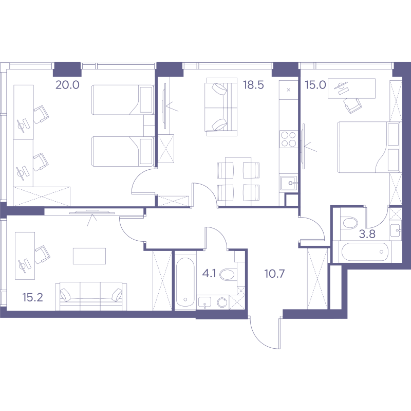 4 ккв (Евро) 87,3 м²