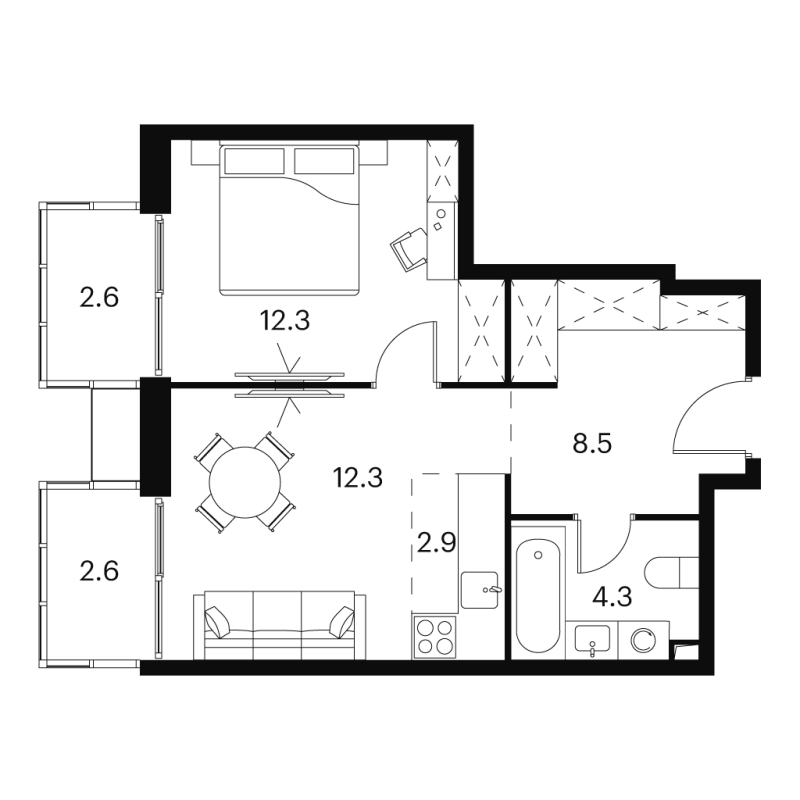 2 ккв (Евро) 45,5 м²