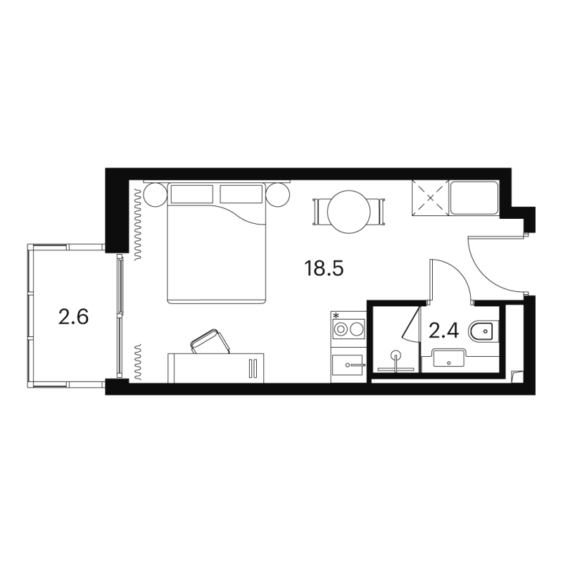 Студия 23,5 м²