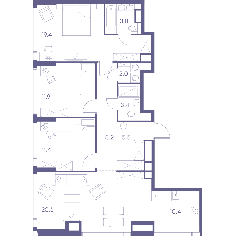 4 ккв (Евро) 96,6 м²