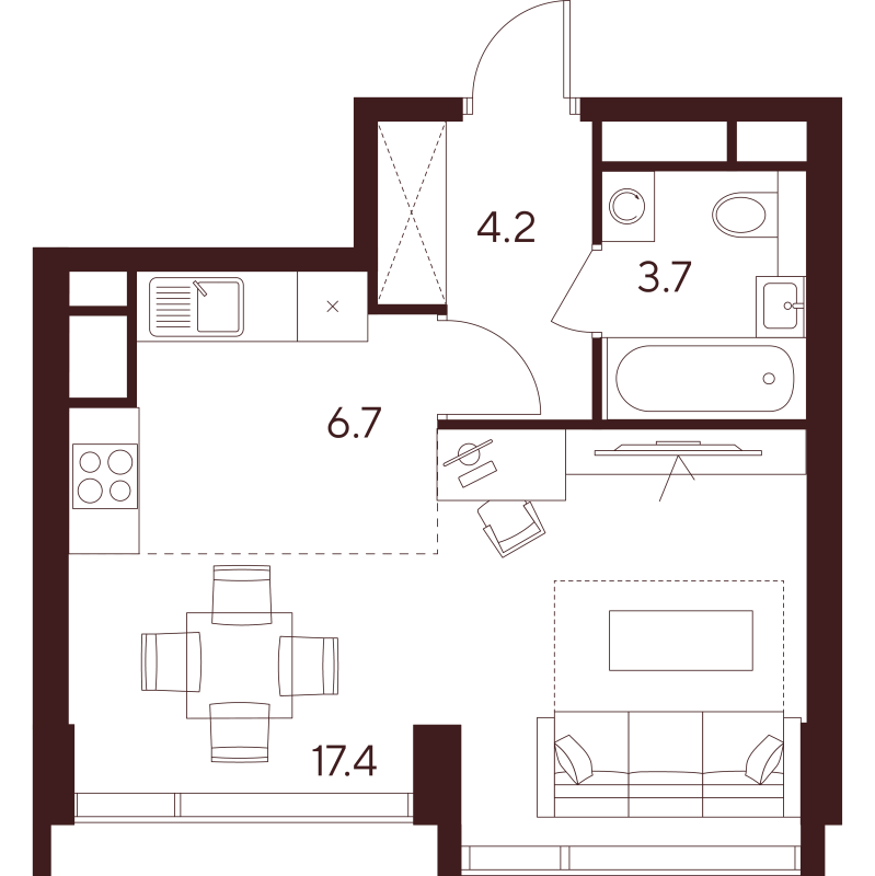 Студия 32 м²