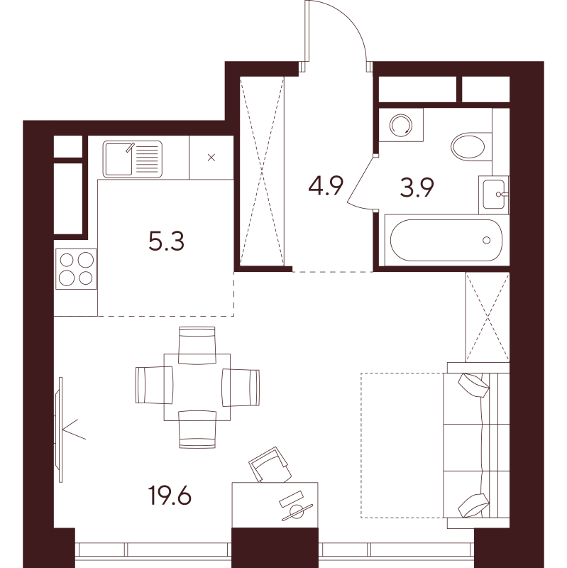 Студия 33,7 м²