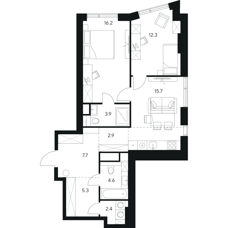3 ккв (Евро) 71 м²