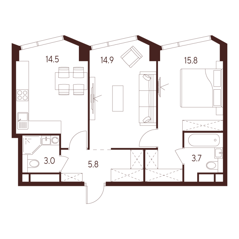 2 ккв 57,7 м²