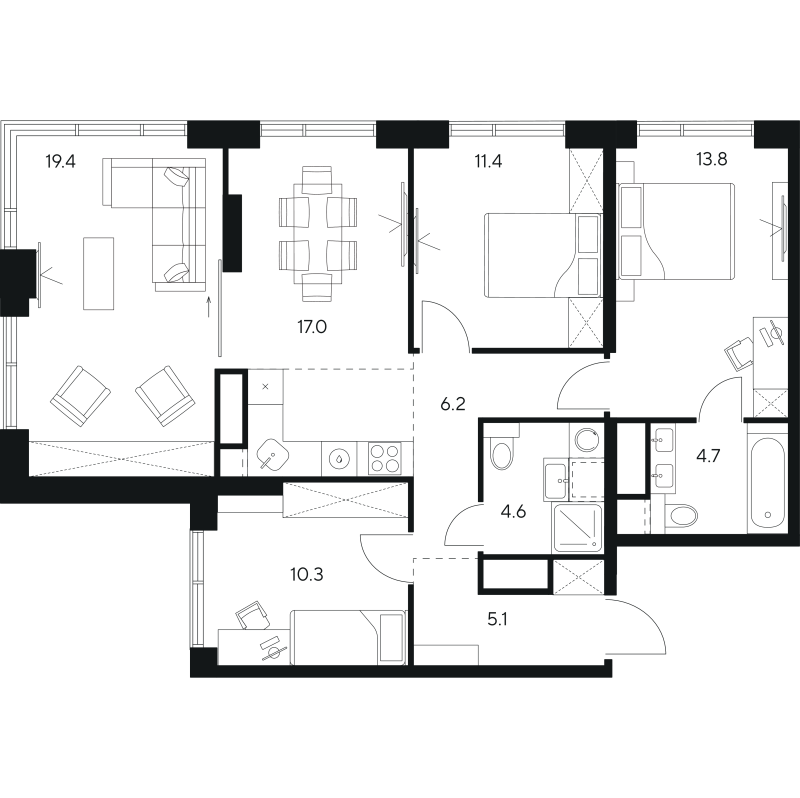 5 ккв (Евро) 92,5 м²