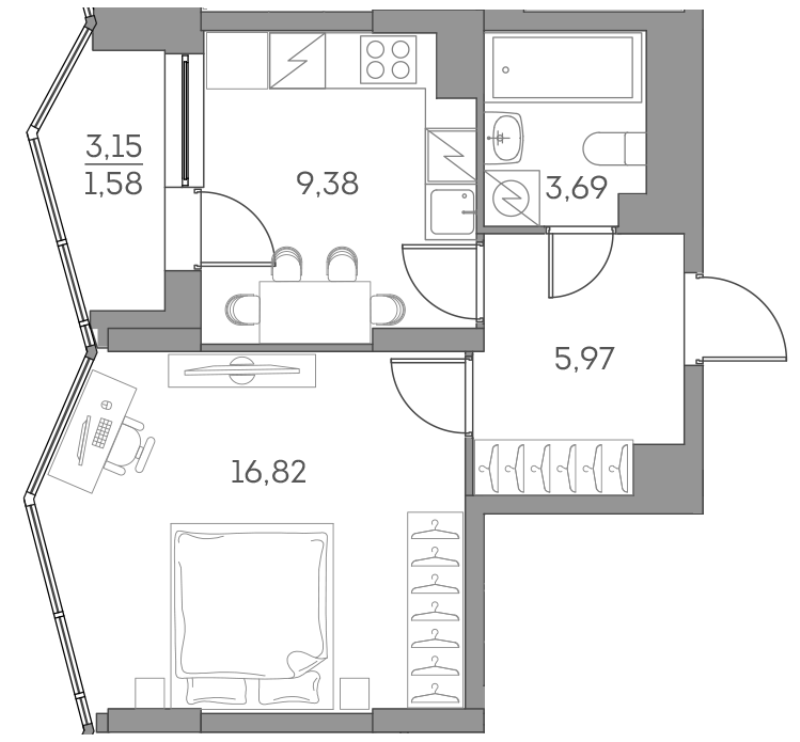 1 ккв 37,4 м²
